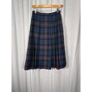 Vintage Brooks Brothers Wool Plaid Pleated Skirt, Blue, Green, Purple, Black